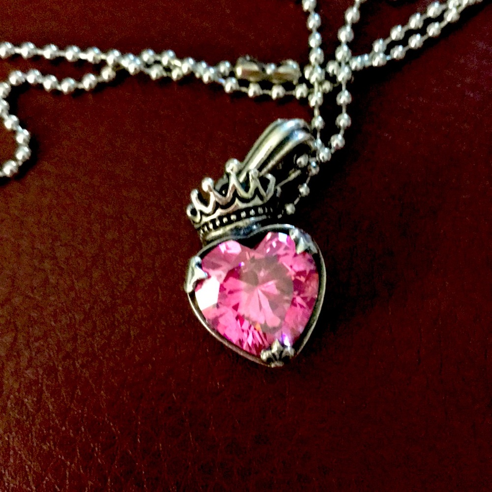 Queen baby cz hot pink heart on ball chain